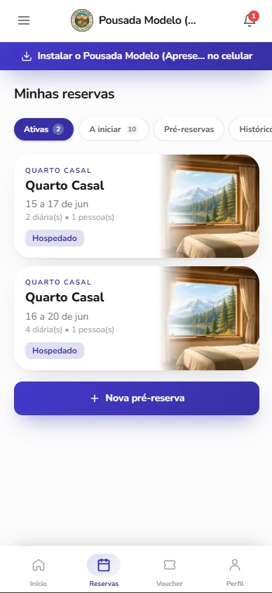 Reservas do hóspede no celular
