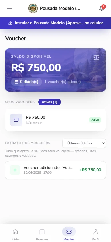 Voucher da reserva no celular do hóspede